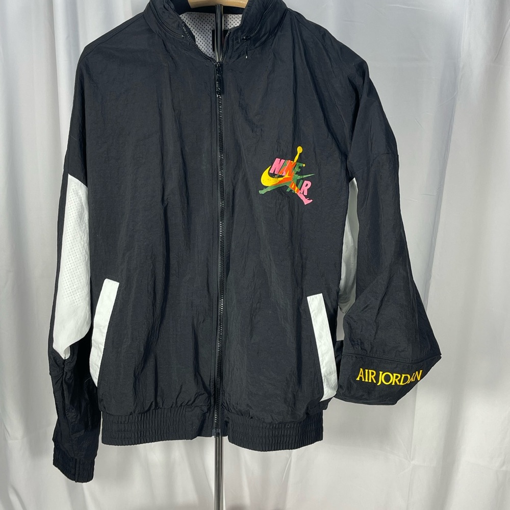Air Jordan Black Windbreaker w/Neon Logo front & back Vintage 90s Nike Retro